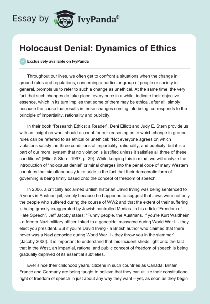 Holocaust Denial: Dynamics of Ethics. Page 1