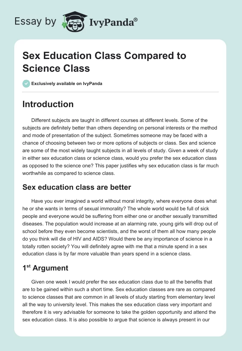 Sex Education Class Compared to Science Class. Page 1