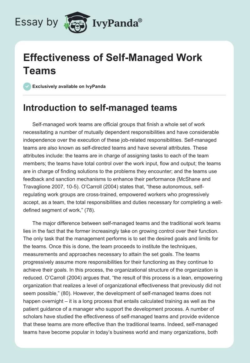 Effectiveness of Self-Managed Work Teams. Page 1