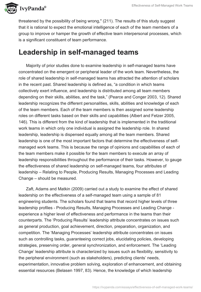 Effectiveness of Self-Managed Work Teams. Page 3