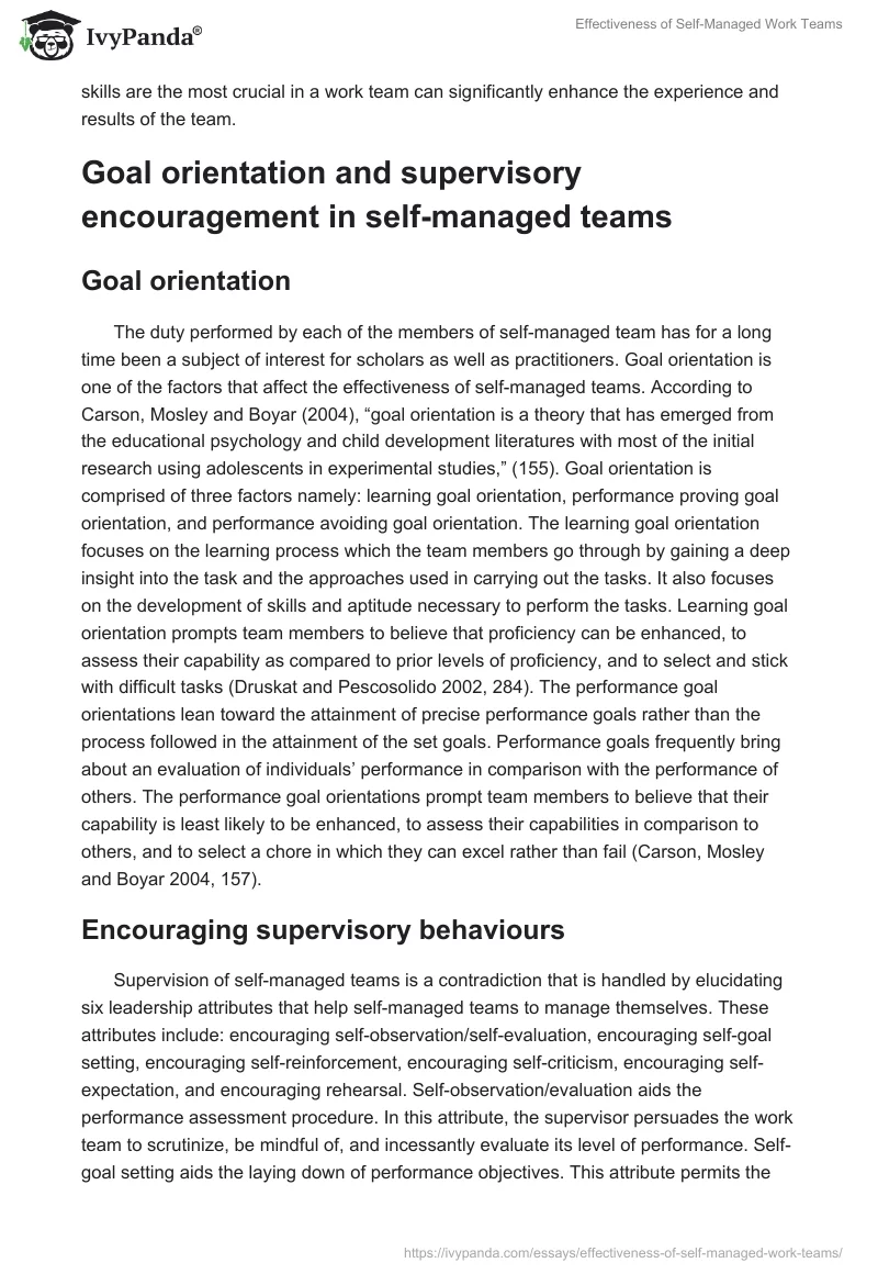 Effectiveness of Self-Managed Work Teams. Page 4
