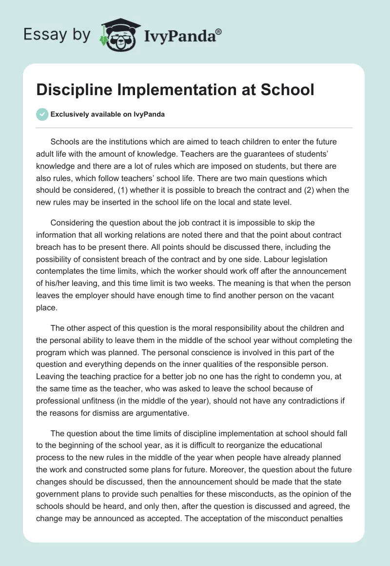 Discipline Implementation at School. Page 1