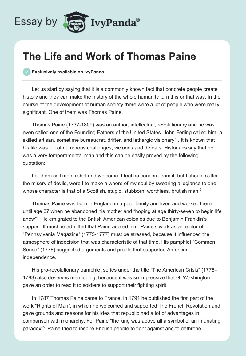 The Life and Work of Thomas Paine. Page 1