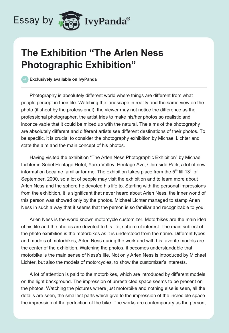 The Exhibition “The Arlen Ness Photographic Exhibition”. Page 1