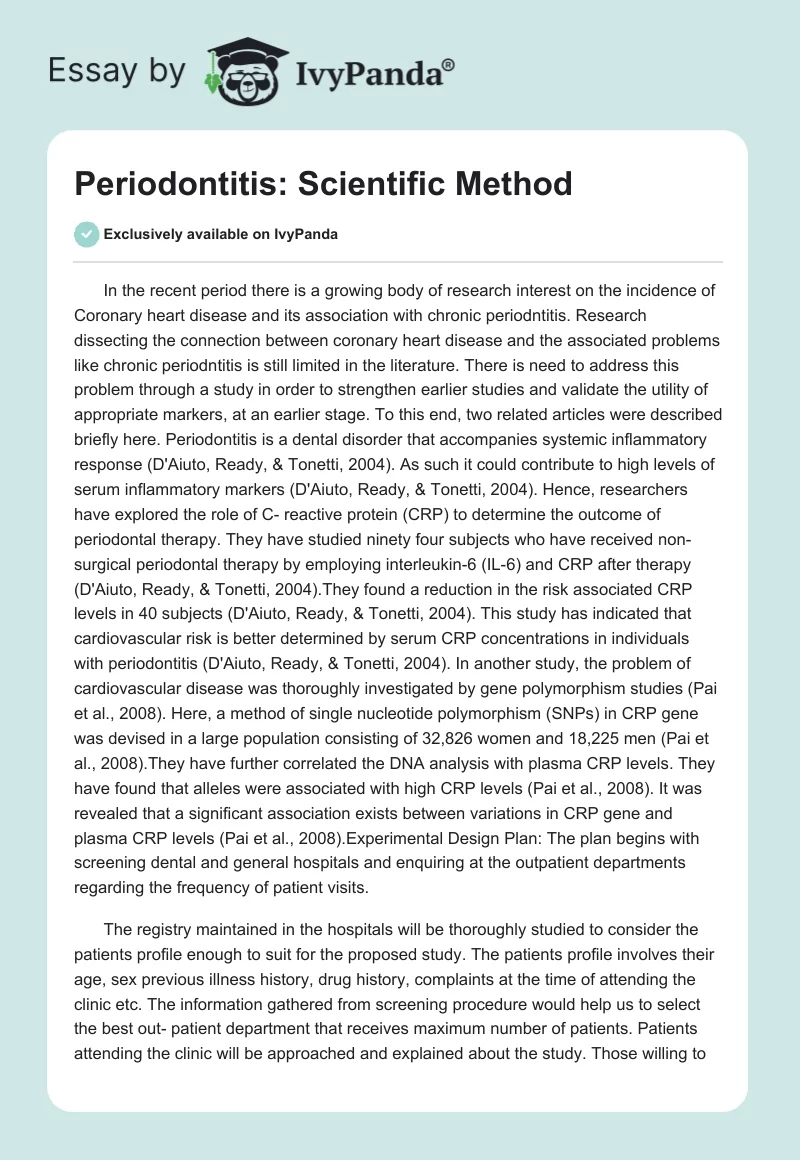 Periodontitis: Scientific Method. Page 1