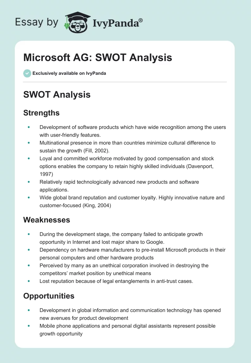 Microsoft AG: SWOT Analysis. Page 1