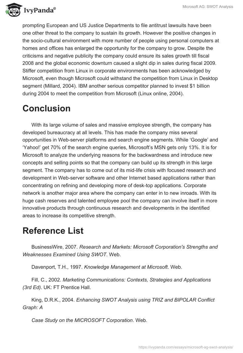 Microsoft AG: SWOT Analysis. Page 3