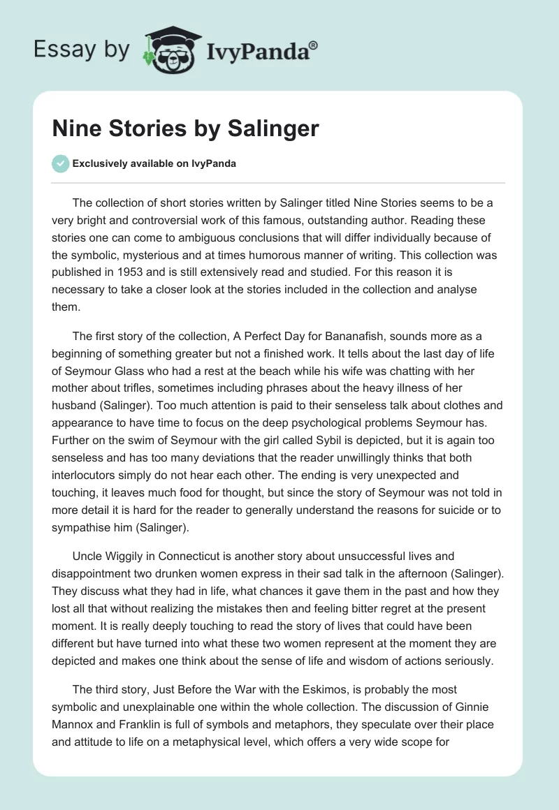 "Nine Stories" by Salinger. Page 1