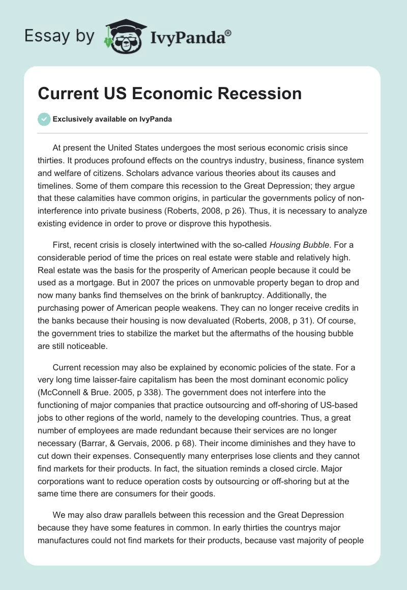 Current US Economic Recession. Page 1