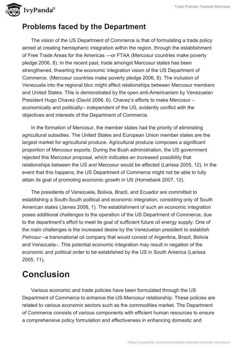 Trade Policies Towards Mercosur. Page 5