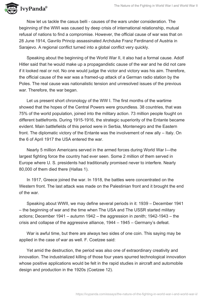 The Nature of the Fighting in World War I and World War II. Page 2