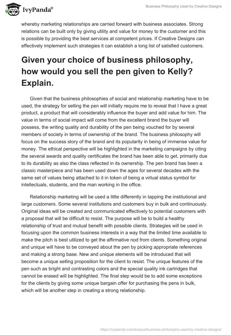Business Philosophy Used by Creative Designs. Page 2