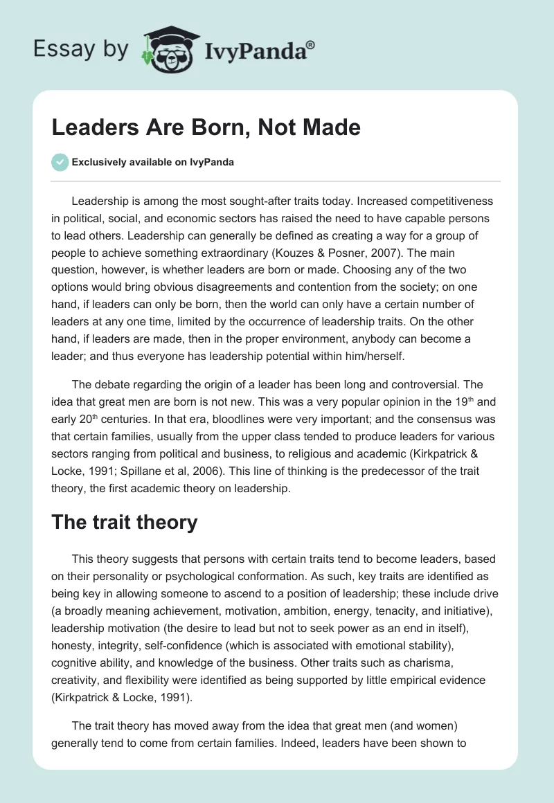 Leaders Are Born, Not Made. Page 1