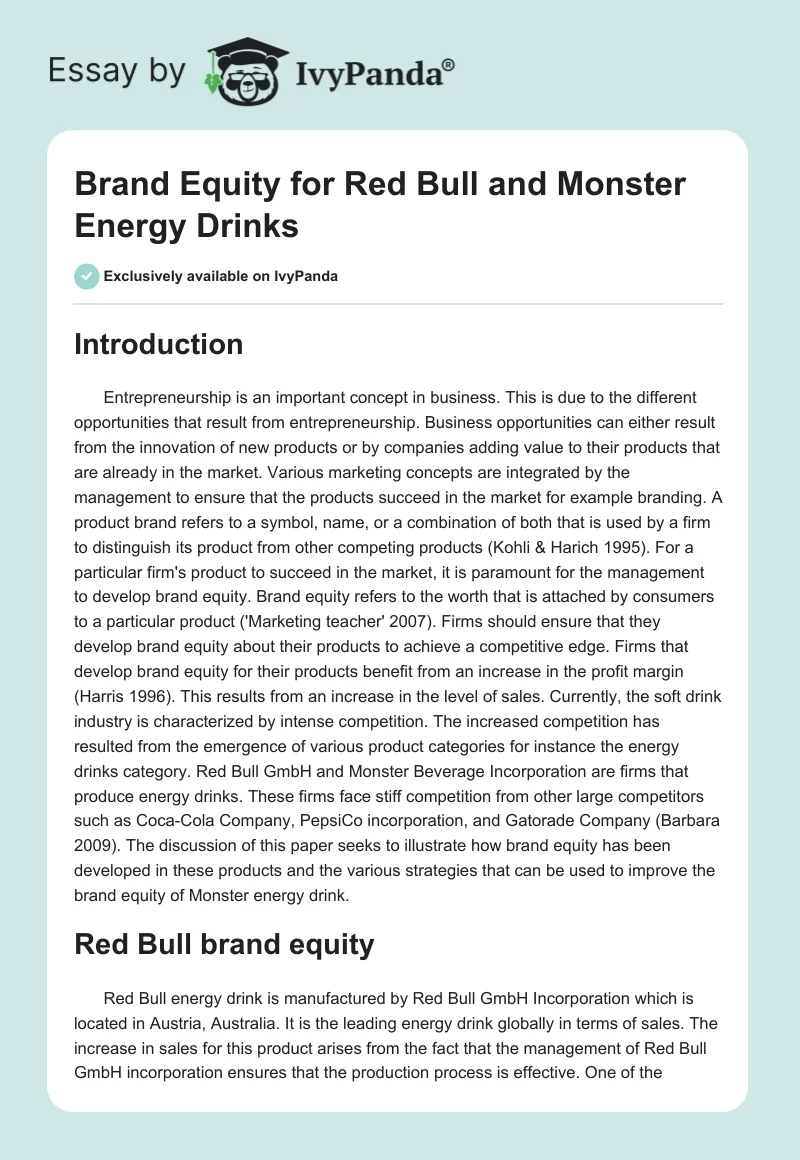 Brand Equity for Red Bull and Monster Energy Drinks. Page 1