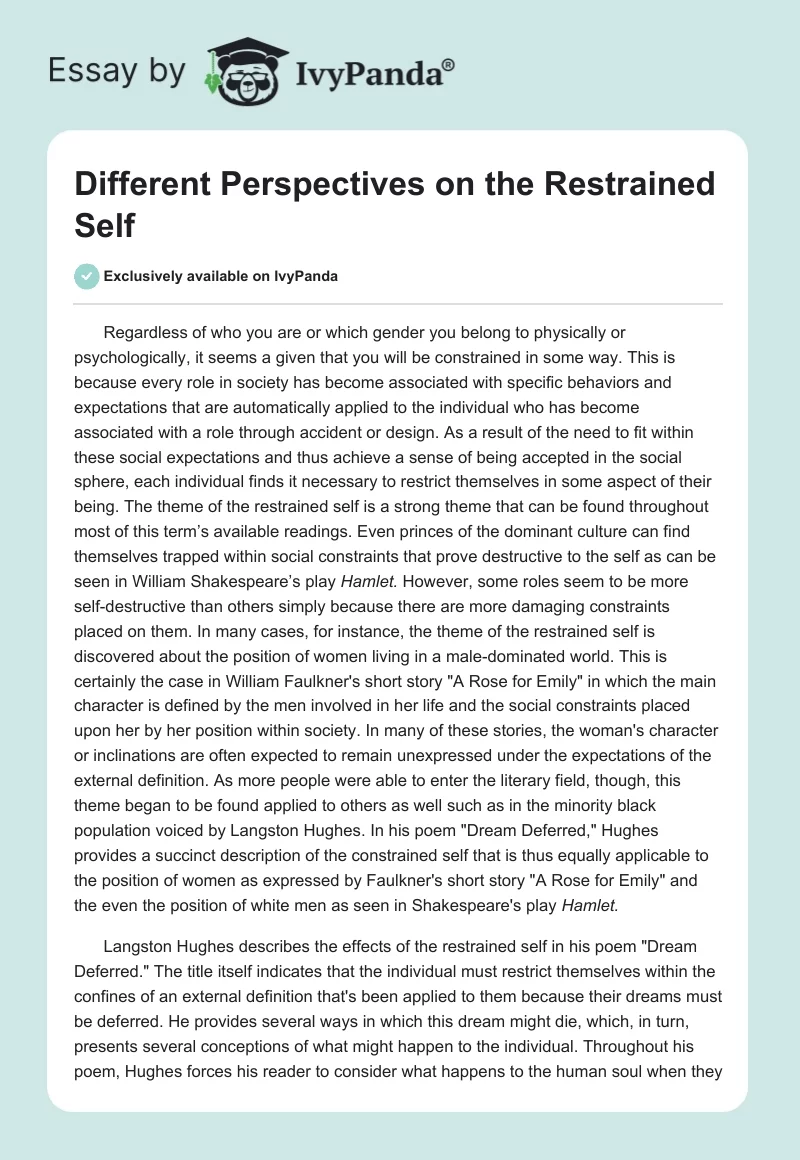 Different Perspectives on the Restrained Self. Page 1