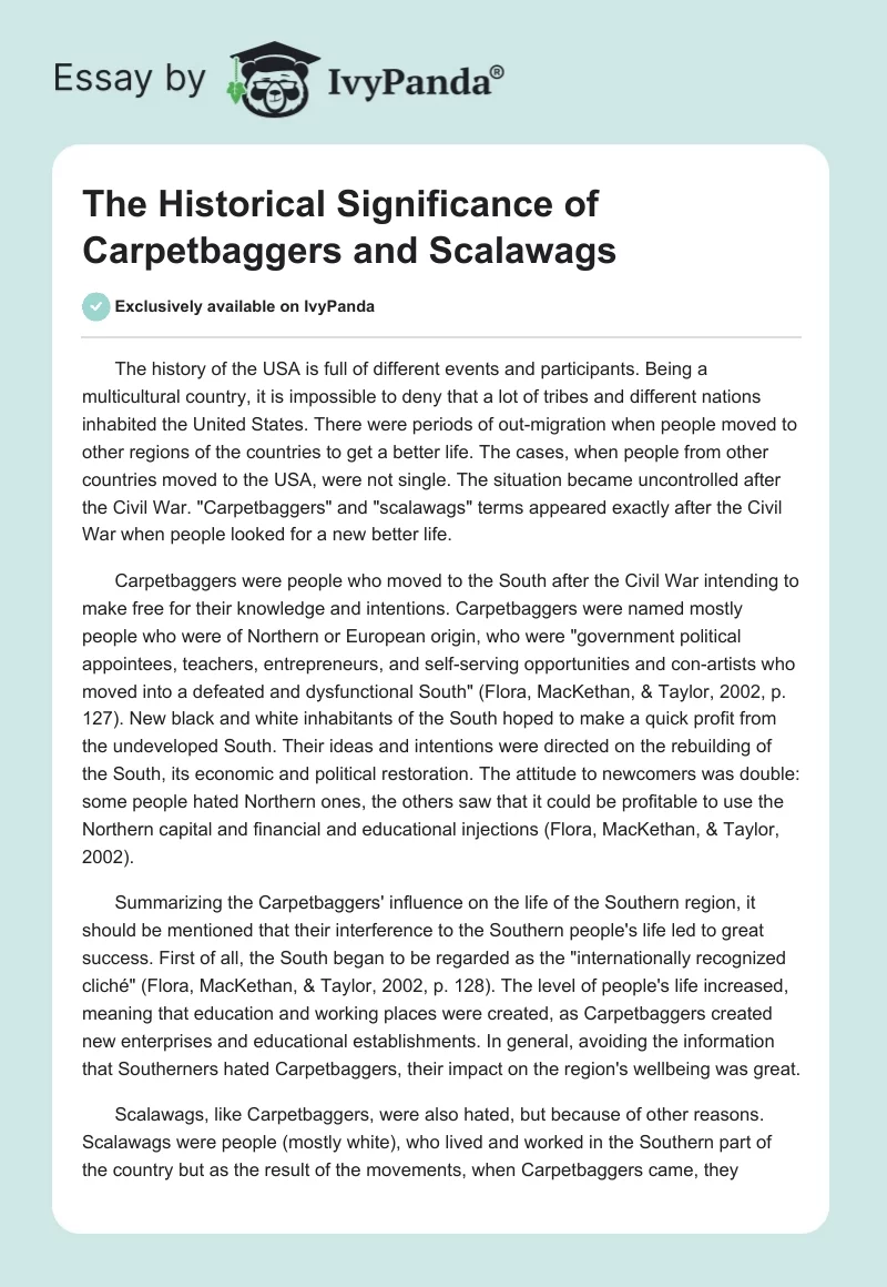 The Historical Significance of Carpetbaggers and Scalawags. Page 1
