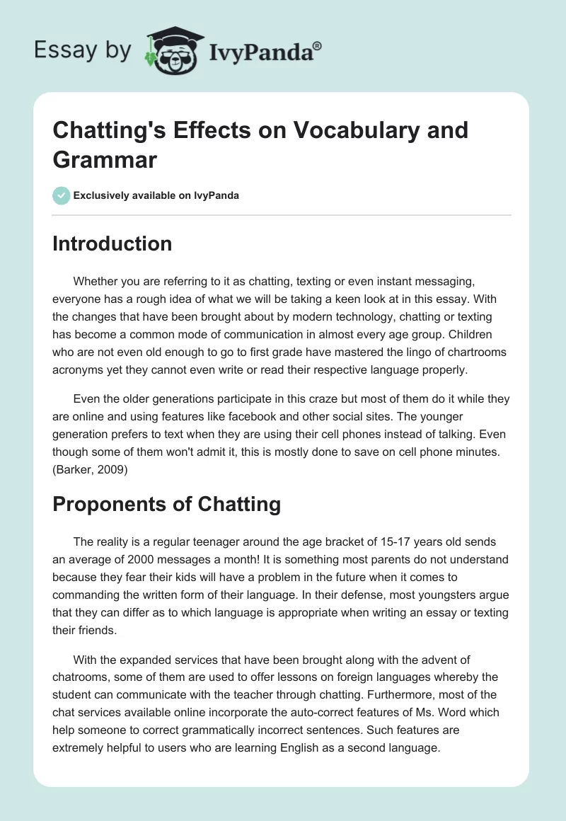 Chatting's Effects on Vocabulary and Grammar. Page 1