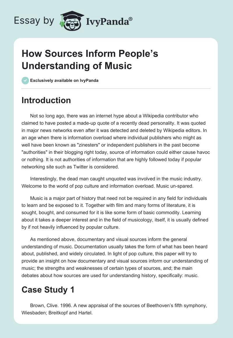 How Sources Inform People’s Understanding of Music. Page 1