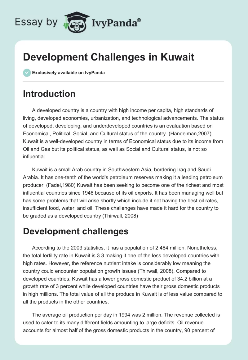 Development Challenges in Kuwait. Page 1