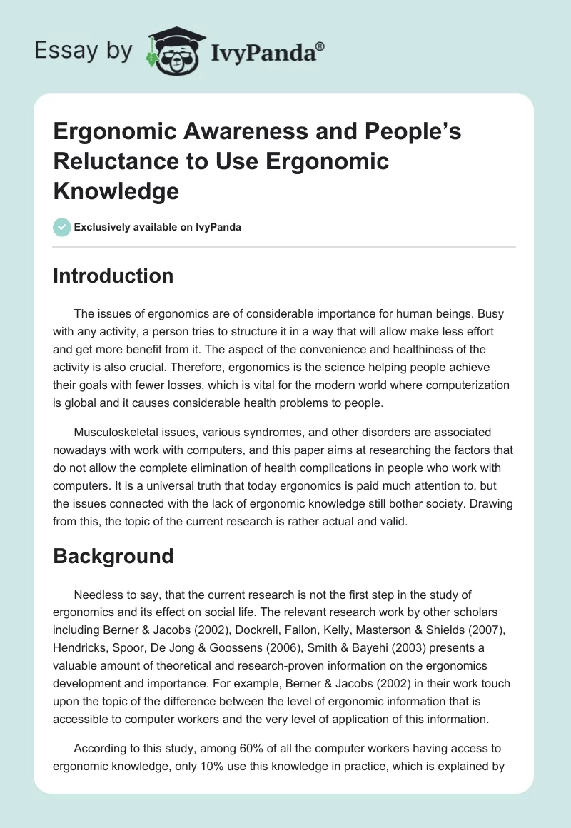 Ergonomic Awareness and People’s Reluctance to Use Ergonomic Knowledge. Page 1