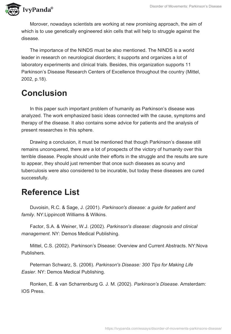 Disorder of Movements: Parkinson’s Disease. Page 5