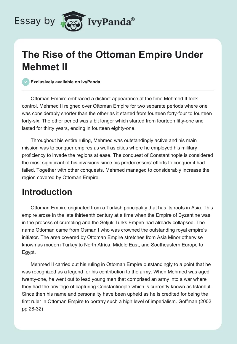 The Rise of the Ottoman Empire Under Mehmet II. Page 1