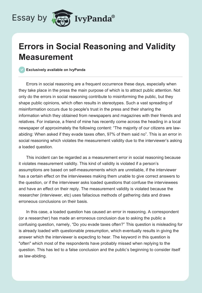 Errors in Social Reasoning and Validity Measurement. Page 1