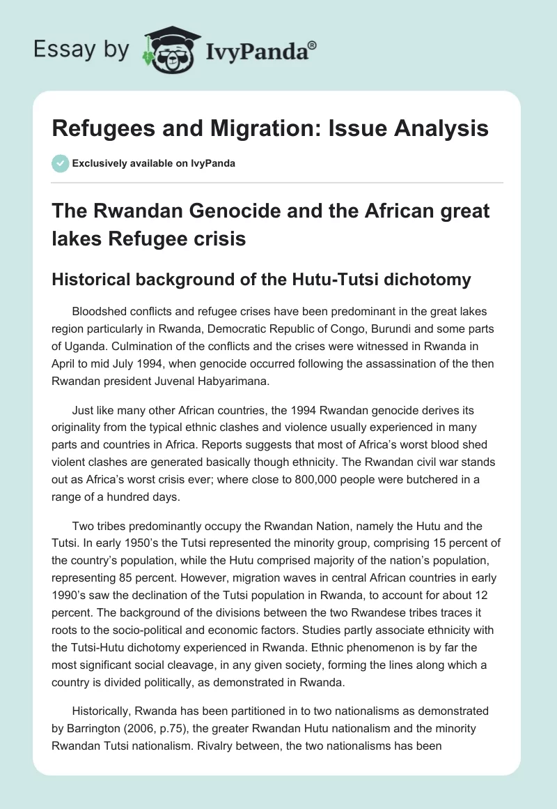 Refugees and Migration: Issue Analysis. Page 1