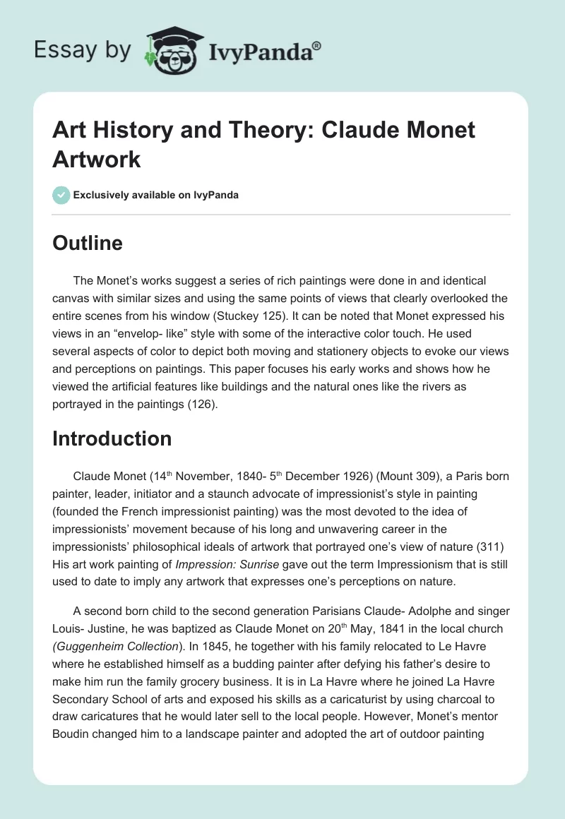 Art History and Theory: Claude Monet Artwork. Page 1