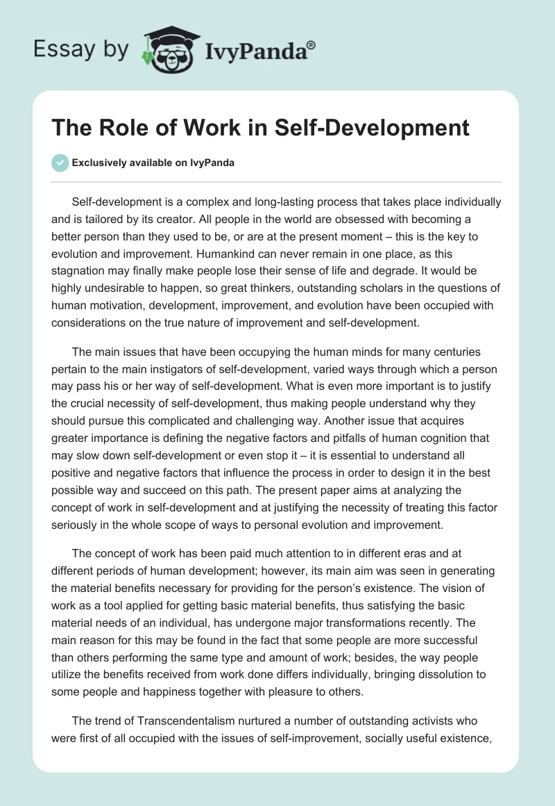 The Role of Work in Self-Development. Page 1