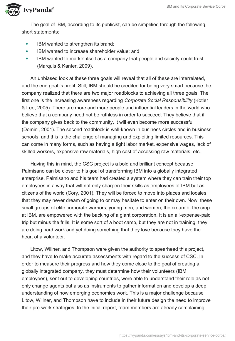 IBM and Its Corporate Service Corps. Page 2