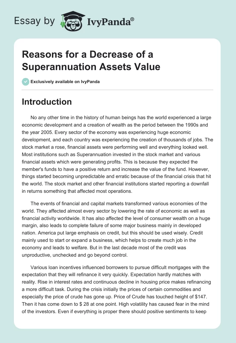 Reasons for a Decrease of a Superannuation Assets Value. Page 1
