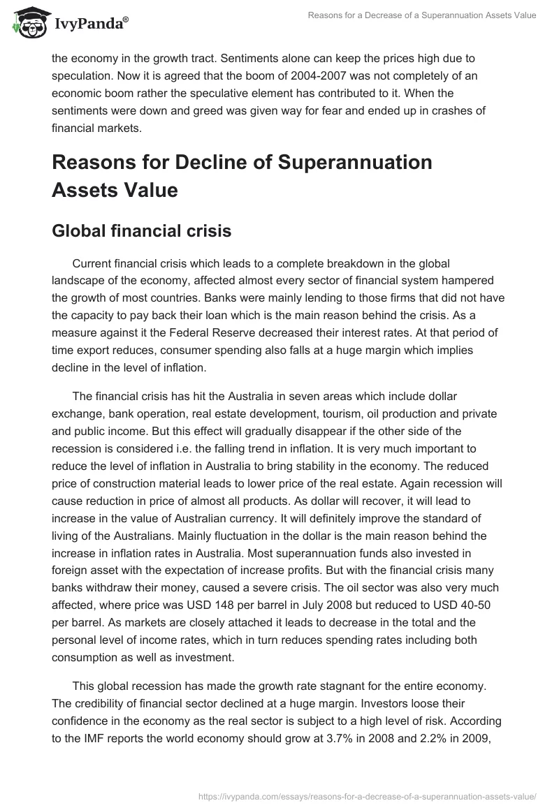 Reasons for a Decrease of a Superannuation Assets Value. Page 2