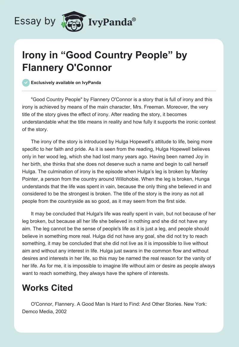 Irony in “Good Country People” by Flannery O'Connor. Page 1