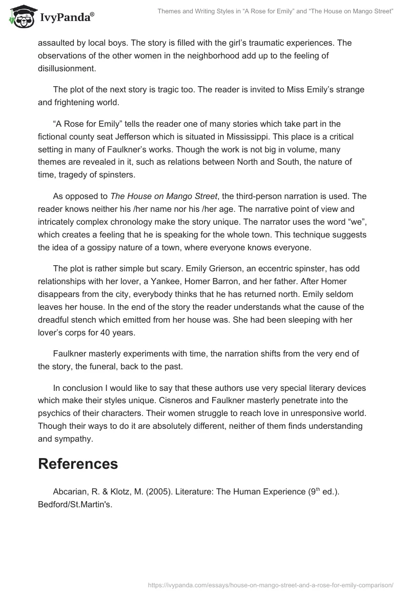 Themes and Writing Styles in “A Rose for Emily” and “The House on Mango Street”. Page 2
