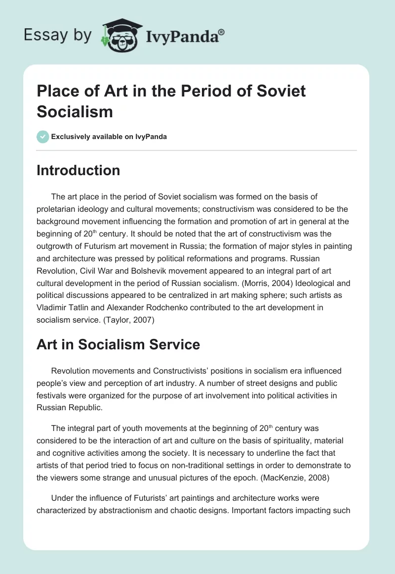 Place of Art in the Period of Soviet Socialism. Page 1
