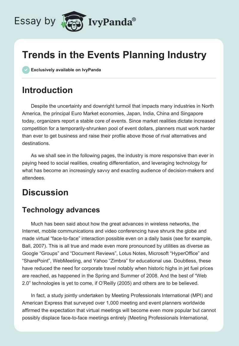 Trends in the Events Planning Industry. Page 1