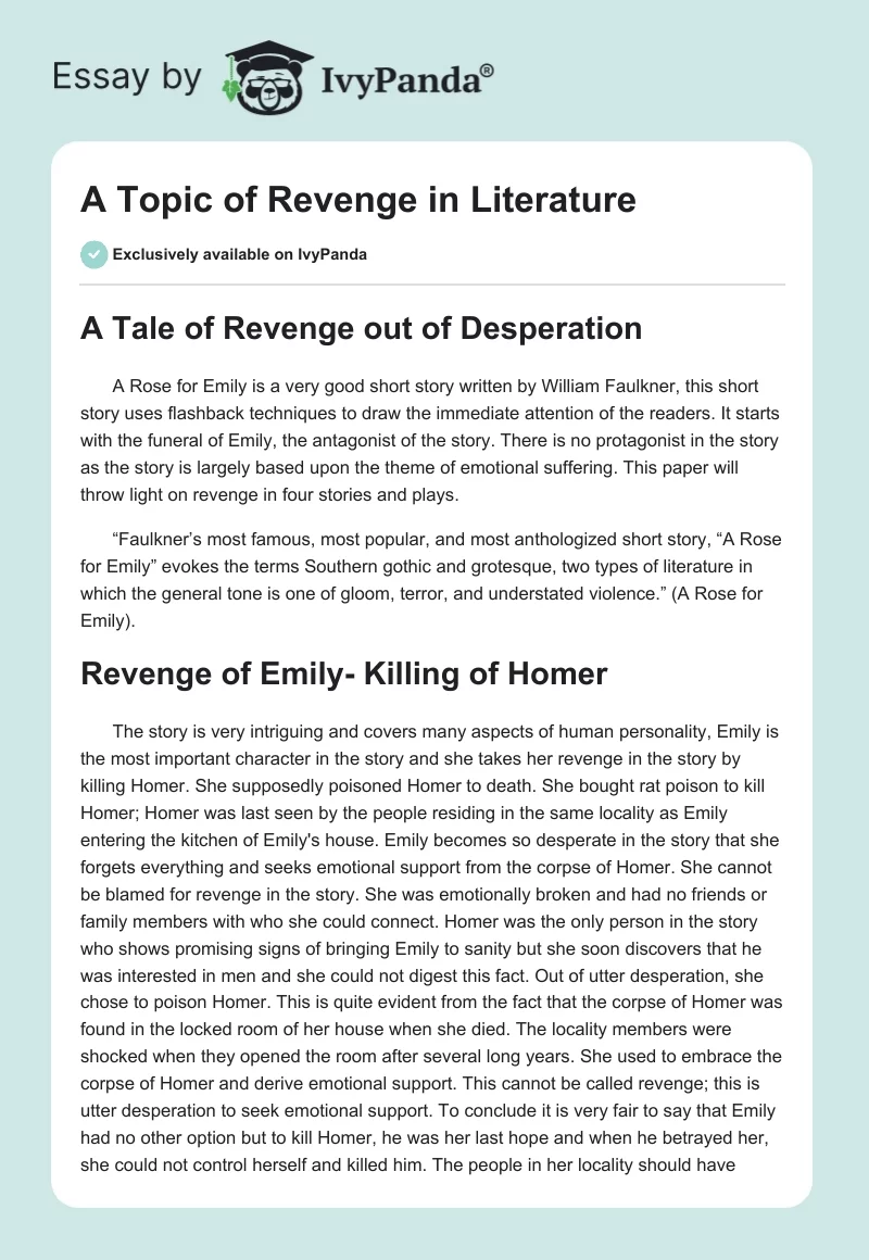 A Topic of Revenge in Literature. Page 1