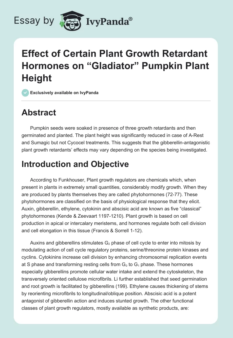 Effect of Certain Plant Growth Retardant Hormones on “Gladiator” Pumpkin Plant Height. Page 1