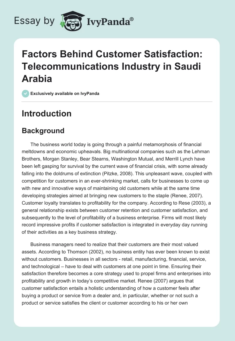 Factors Behind Customer Satisfaction: Telecommunications Industry in Saudi Arabia. Page 1