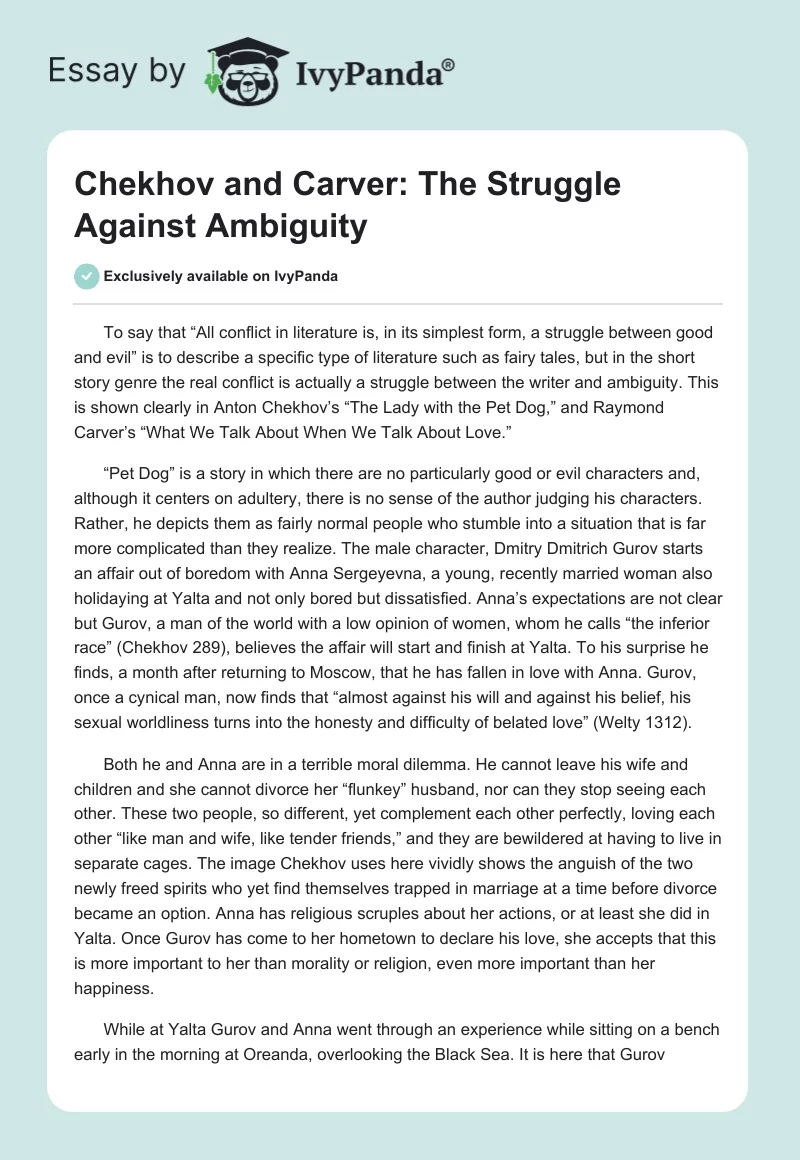 Chekhov and Carver: The Struggle Against Ambiguity. Page 1