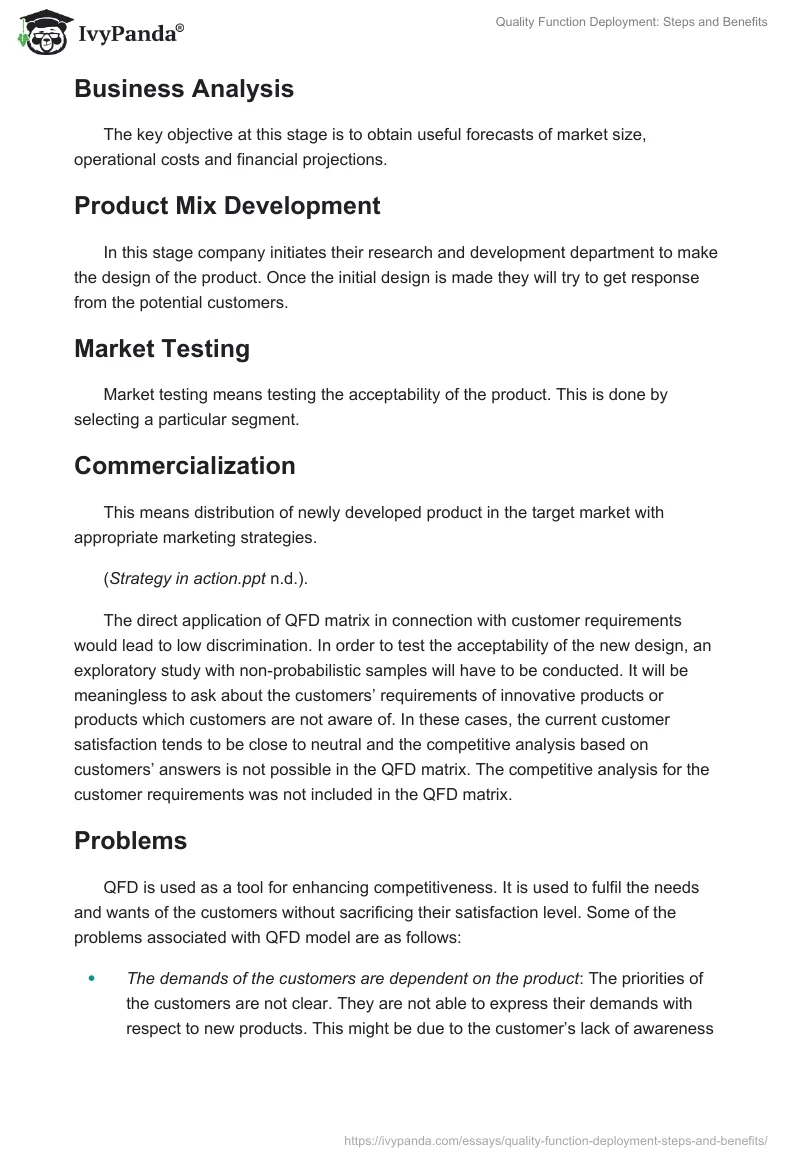 Quality Function Deployment: Steps and Benefits. Page 5
