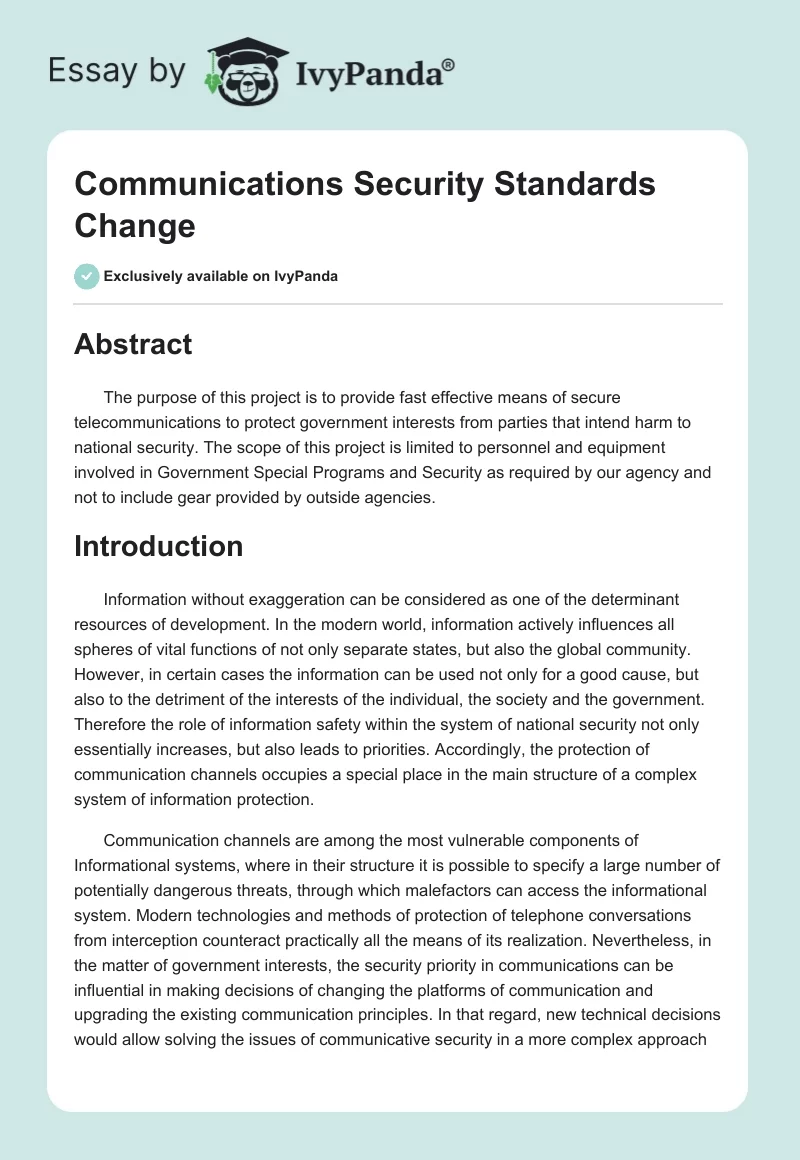 Communications Security Standards Change. Page 1