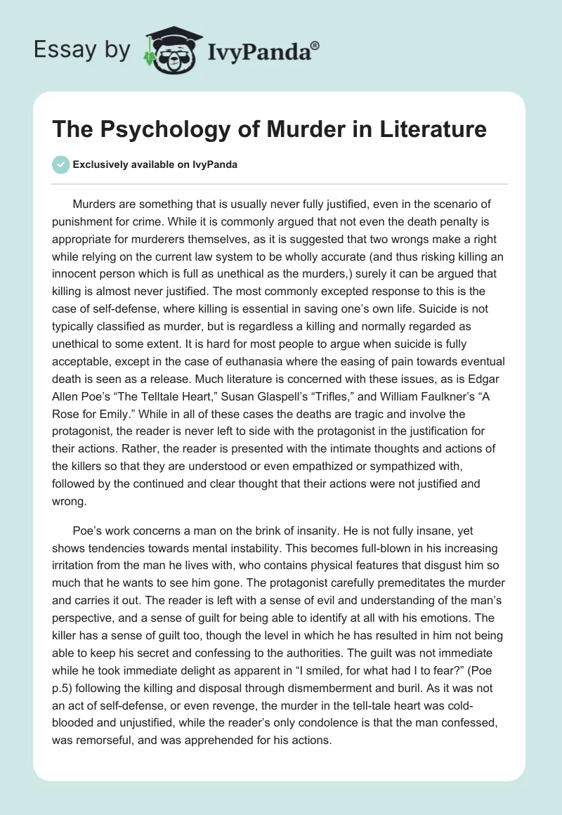 The Psychology of Murder in Literature. Page 1