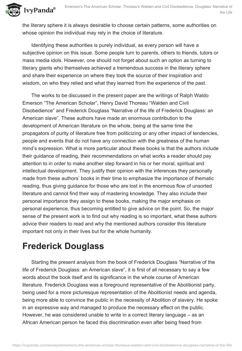 Emerson's The American Scholar, Thoreau's Walden and Civil Disobedience, Douglass' Narrative of the Life‎. Page 2
