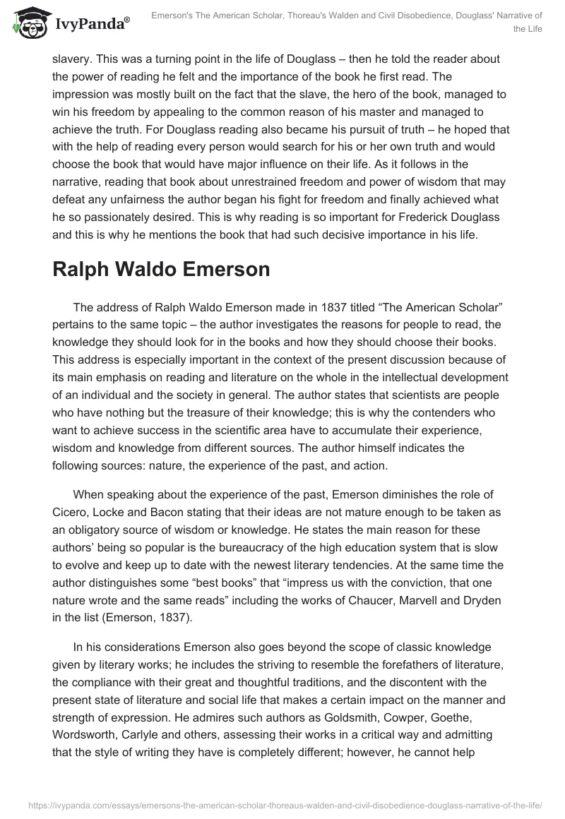 Emerson's The American Scholar, Thoreau's Walden and Civil Disobedience, Douglass' Narrative of the Life‎. Page 4