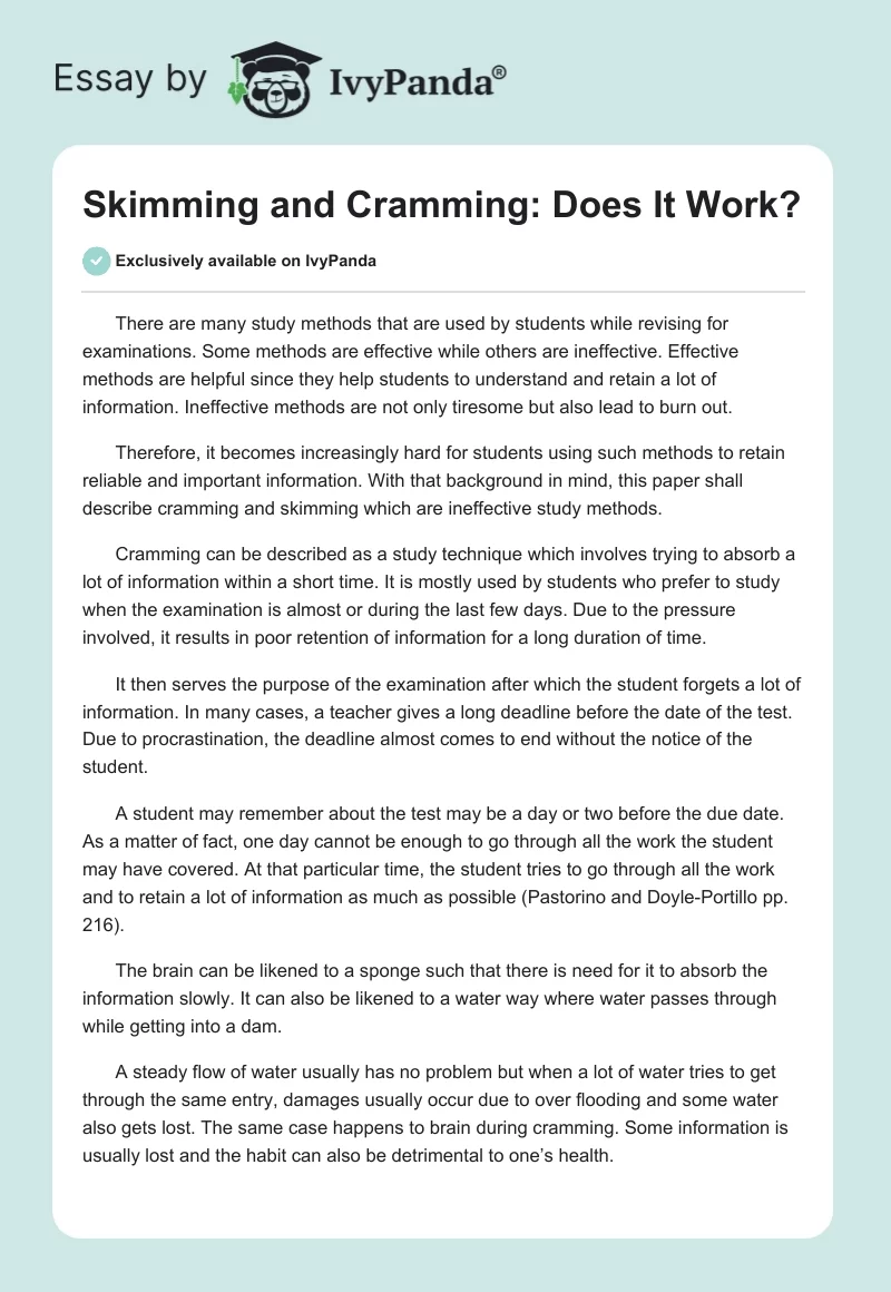 Skimming and Cramming: Does It Work?. Page 1