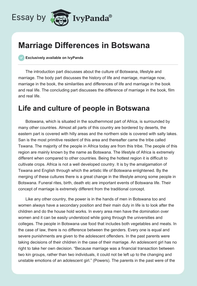 Marriage Differences in Botswana. Page 1