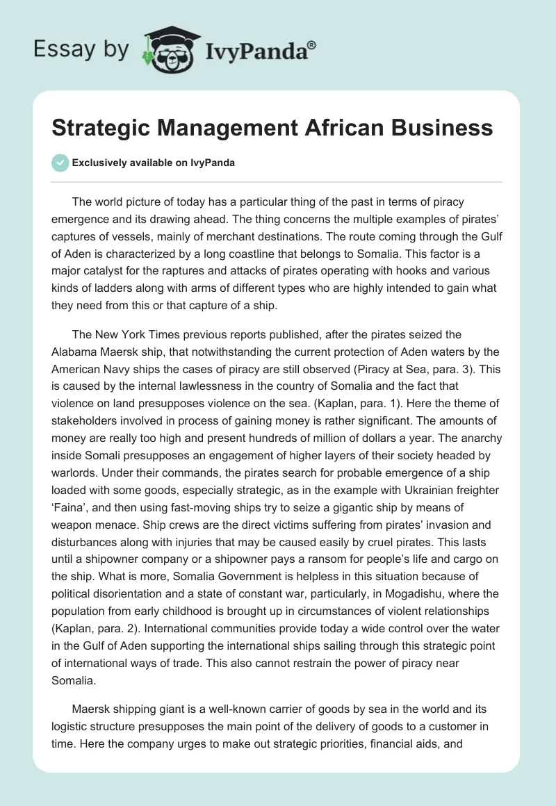 Strategic Management African Business. Page 1