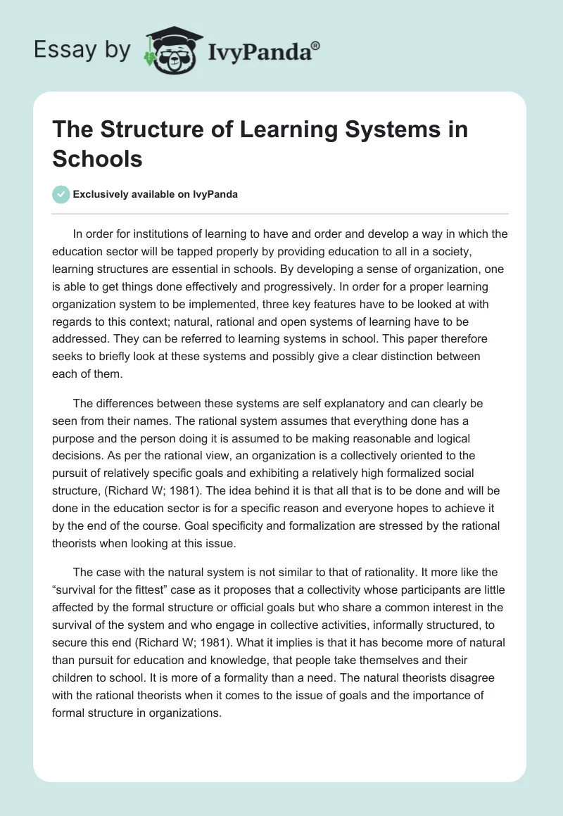 The Structure of Learning Systems in Schools. Page 1